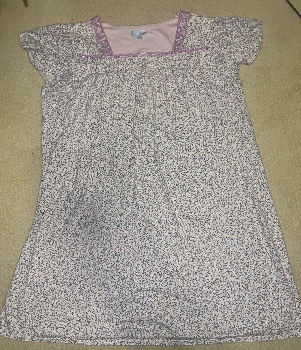 Vintage Celestial Dreams Floral Nightgown Lace Trim Short Sleeve Sleepwear XL